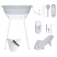 LUMA Set bagno con secchio | Grigio/Bianco