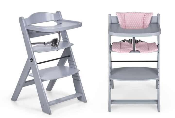 MS Seggiolone bambino in legno pieno Grigio